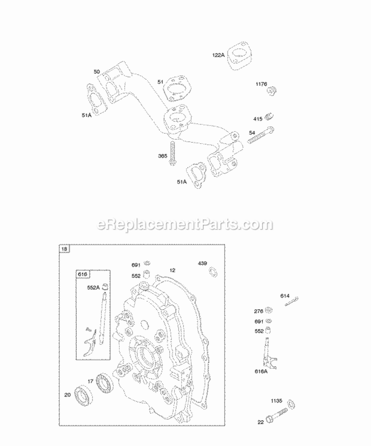Crankcase CoverSump Intake Manifold Diagram and Parts List for 294442-0360-01  Briggs and Stratton Engine